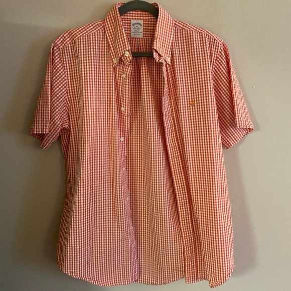 Brooks Brothers Orange and White Casual Short Sleeve Dress Shirt Men’s Medium - Picture 2 of 5